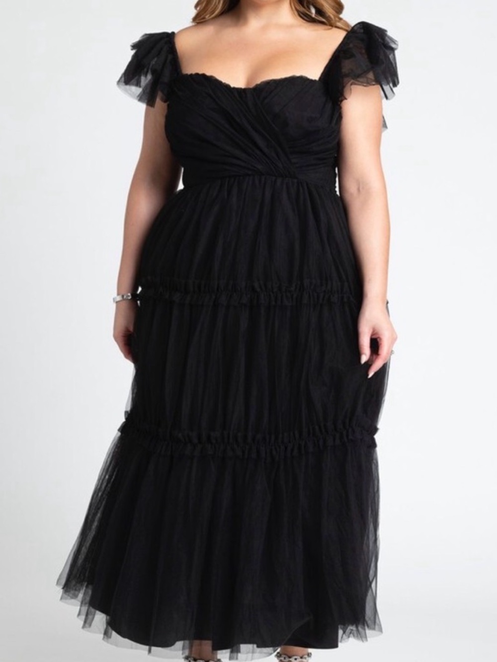 Eloquii Black Fluttery Tiered Tulle Dress - Picture 8 of 14